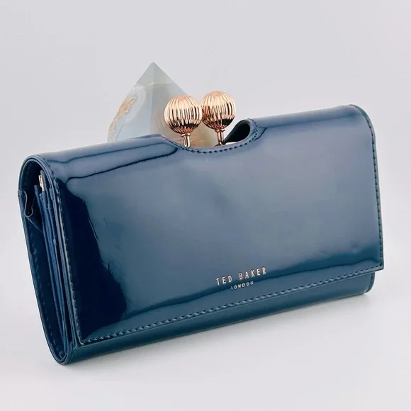 Ted Baker Navy Patent Leather Clutch Wallet - Picture 3 of 16